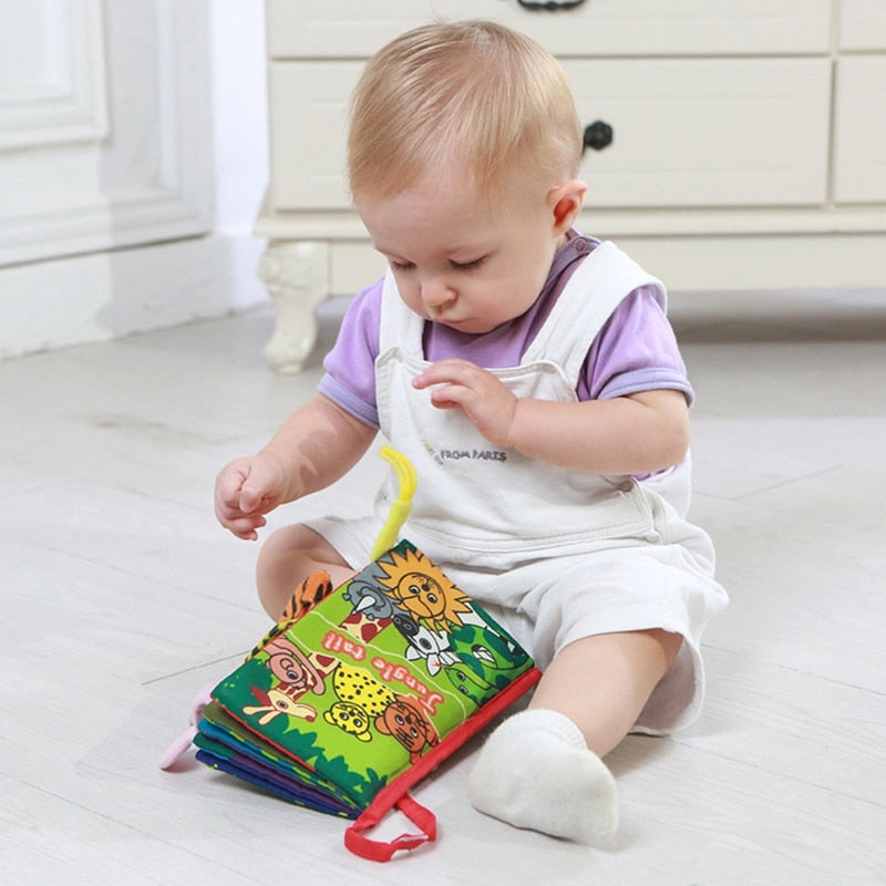 Infant Baby Cloth Books Cartoon Animal Pattern Baby Soft Activity Crinkle Cloth Books Educational Learning Toys