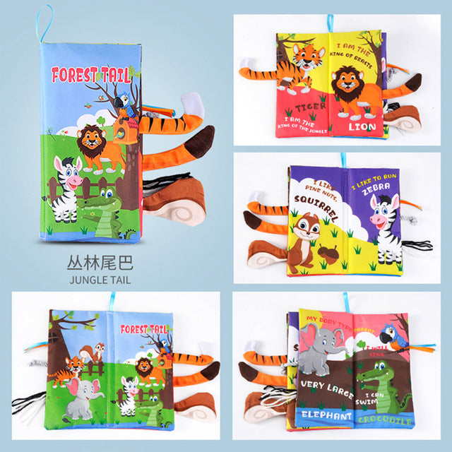 Infant 3 Style Baby Cloth Books Early Learning Educational Toys with Animals Tails Soft Cloth Development Books Rattles