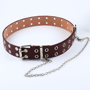 Double Row Hole Belt for Men Women Punk Style Waistband with Eyelet Chain Decorative Belt for Jeans Pants Trousers 2020 New