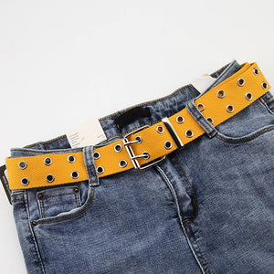 New Designer Harajuku Wide Belt Canvas Web Double Grommet Hole Buckle Belt Female Male Hot Waist Strap Belts for Women Men Jeans