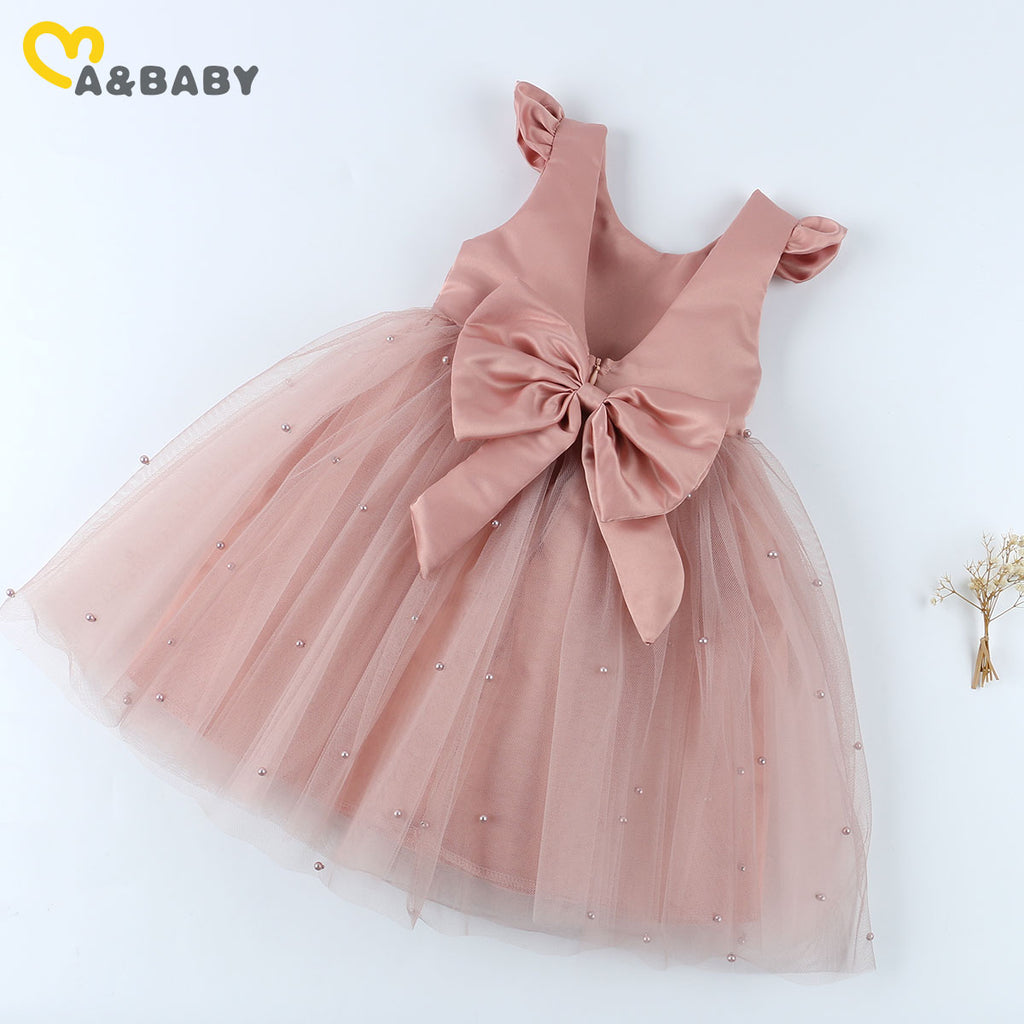 Ma&Baby 1-7Y Summer Princess Toddler Kid Child Girls Tutu Dress Party Wedding Birthday Dresses For Girl Pearl Bow Costumes